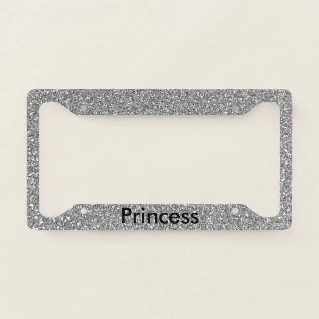 Black White Grey Glitter Princess Custom Text Cool License Plate Frame (Front)