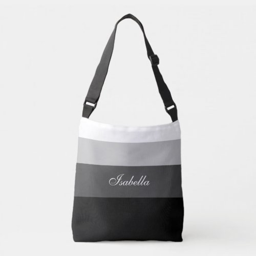 Black White Grey Gradient Stripes  Calligraphy Crossbody Bag