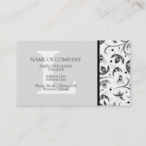 Black White Grey Gray Designer Monogrammed Damask Business Card