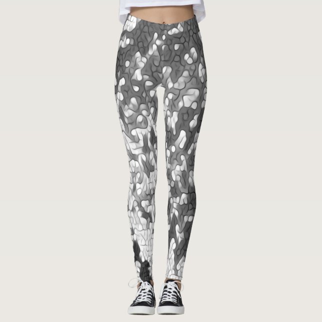Black White Grey Gray Unique Pattern Leggings (Front)