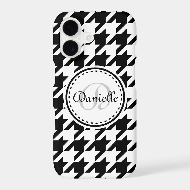 Black White Grey Houndstooth Monogram Pattern Iphone Case (Back)