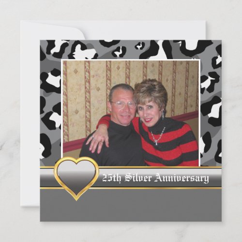 Black white grey leopard 25th wedding anniversary invitation