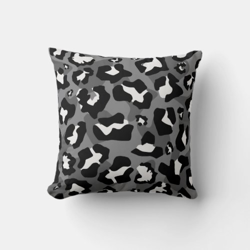 Black white grey leopard animal print pattern throw pillow