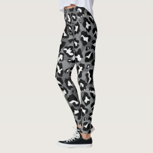 Black, white, grey leopard print leggings