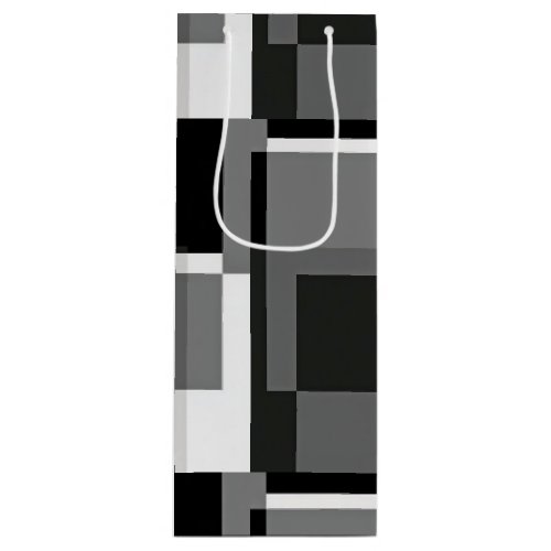    Black White Grey Modern Abstract Geometric Mens Wine Gift Bag