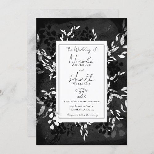 Black White Grey Modern Minimal Floral Wedding    Invitation