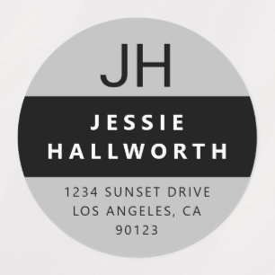 Black White & Grey Modern Monogram Waterproof Labels