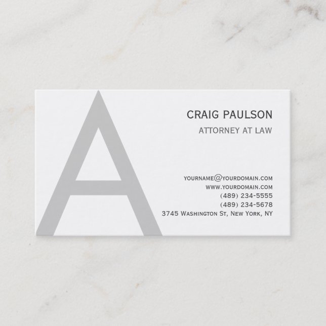 Black White Grey Monogram Attorney Business Card (Front)