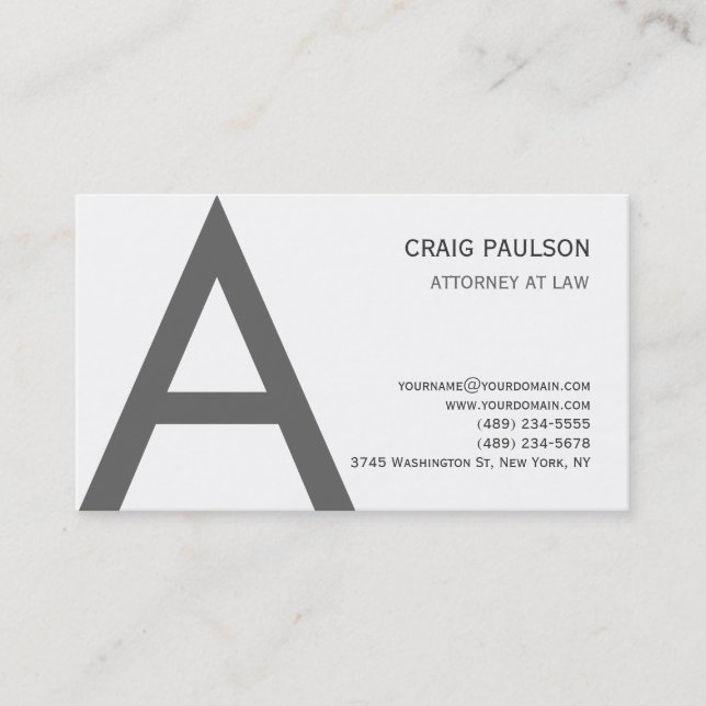 Black White Grey Monogram Attorney Business Card (Front)