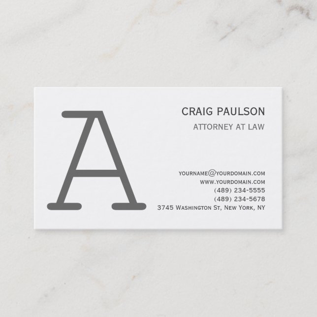 Black White Grey Monogram Attorney Business Card (Front)