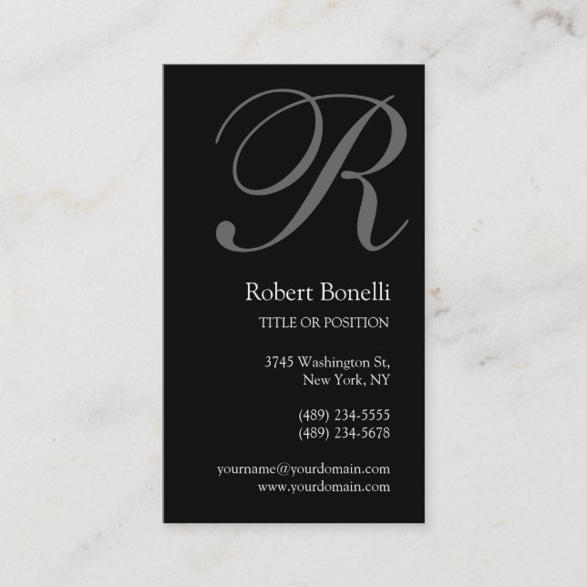 Black White Grey Monogram Business Card (Front)