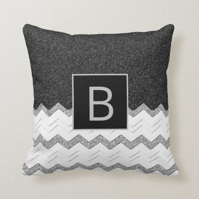 Black White Grey Monogram Chevron Modern Throw Pillow
