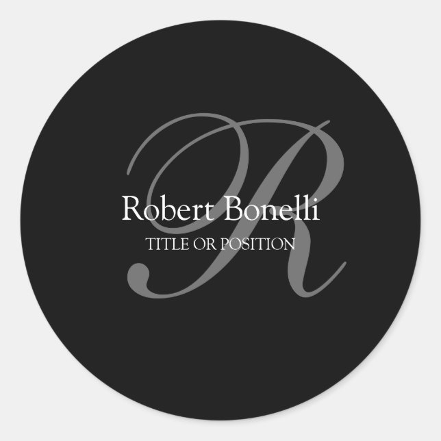 Black White Grey Monogram Classic Round Sticker (Front)
