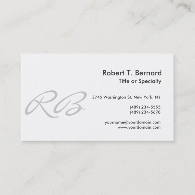 Black White Grey Monogram Consultant Business Card (Front)