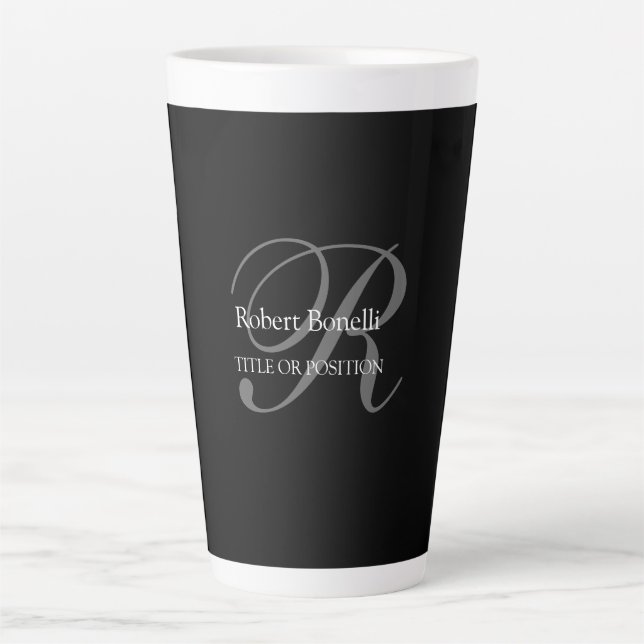 Black White Grey Monogram  Latte Mug (Front)