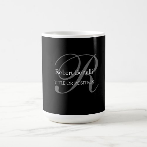 Black White Grey Monogram Minimalist Modern Coffee Mug