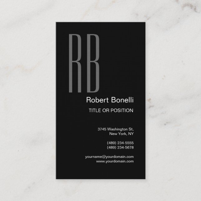 Black White Grey Monogram Minimalist Plain Business Card (Front)