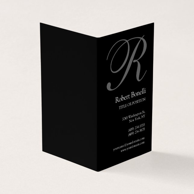 Black White Grey Monogram Minimalist Plain Modern Business Card (Outside)