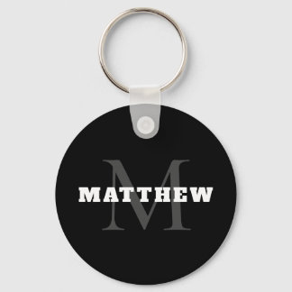 Black White Grey Monogram Name Minimal Keychain