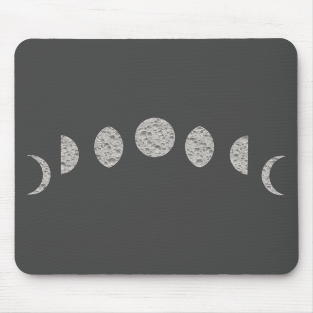 Black White Grey Moon Phases Modern Minimal Mouse Pad (Front)