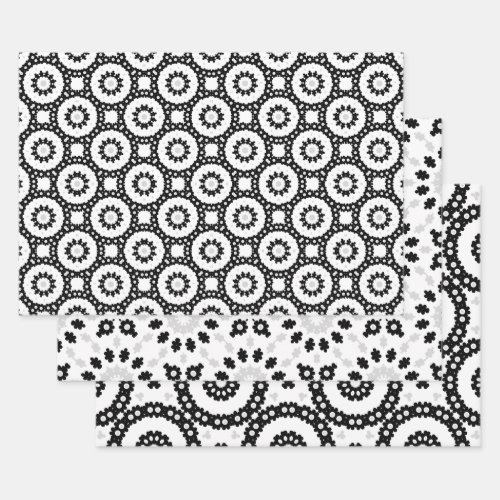 Black White  Grey Mosaic Boho Geometric Patterns Wrapping Paper Sheets