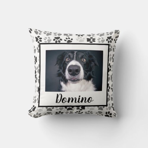 Black White Grey Pet Dog Photo Personalize Paws  Throw Pillow