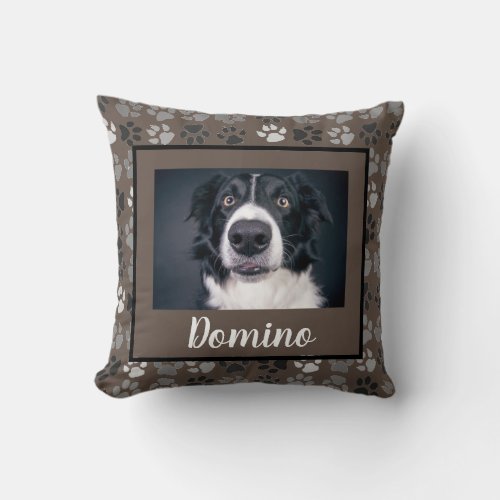 Black White Grey Pet Dog Photo Personalize Paws  Throw Pillow