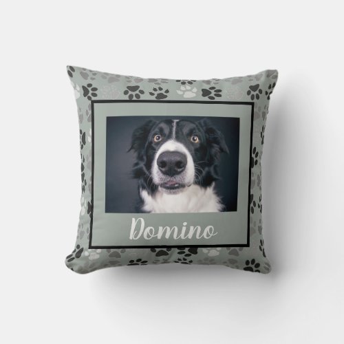 Black White Grey Pet Dog Photo Personalize Paws  Throw Pillow