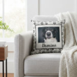 Black White Grey Pet Dog Photo Personalize Paws  Throw Pillow<br><div class="desc">This design may be personalized in the area provided by changing the photo and/or text. Or it can be customized by clicking Personalize this Template and then choosing the click to customize further option and delete or change the color of the background, add text, change the text color or style,...</div>