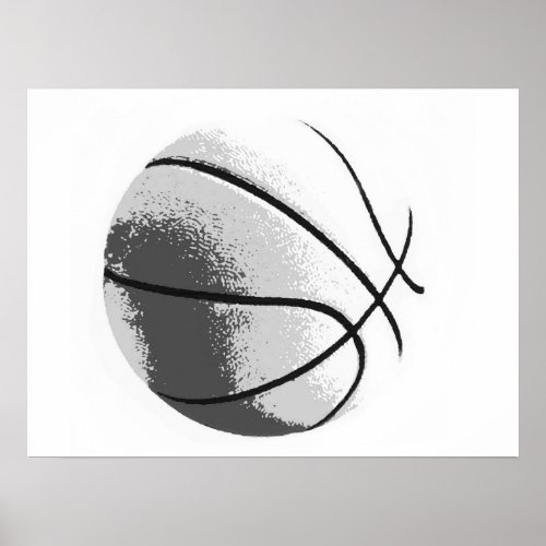 Black  White Grey Pop Art Basketball Print Poster