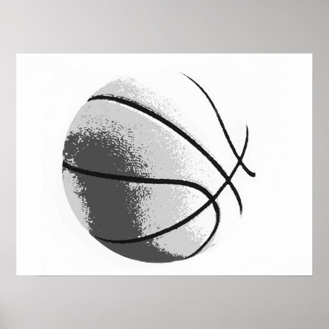Black & White Grey Pop Art Basketball Print Poster (Front)