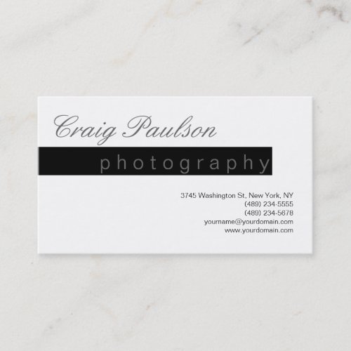 Black White Grey Script Photography Business Card