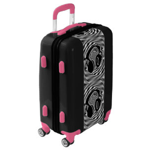 Black White & Grey Spiral Headphones Black & Pink Luggage