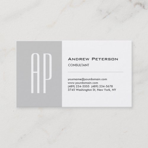 Black White Grey Stripe Monogram Business Card