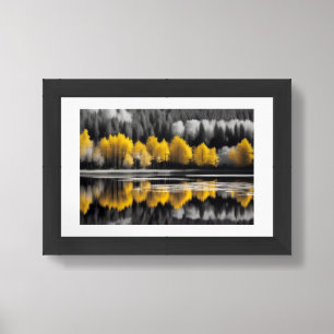 Black White Grey Tranquility and Yellow Reflection Framed Art