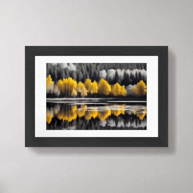Black White Grey Tranquility and Yellow Reflection Framed Art (Framed Front)