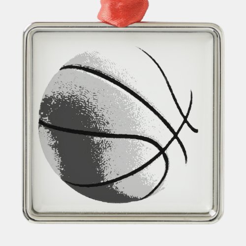 Black White Grey Trendy Pop Art Basketball Metal Ornament