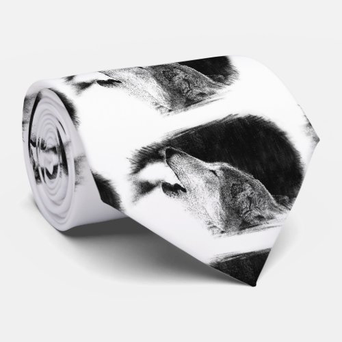 Black  White Grey Wolf Artwork Neck Tie