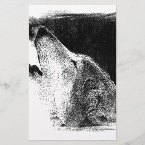 Black  White Grey Wolf Sketch Artwork