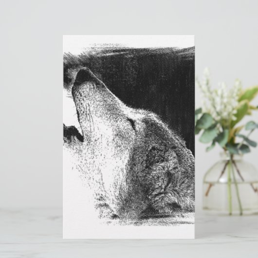 Black & White Grey Wolf Sketch Artwork (Standing Front)