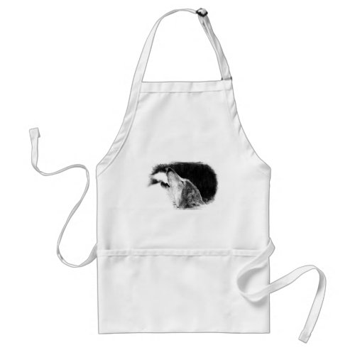 Black  White Grey Wolf Sketch Artwork Adult Apron