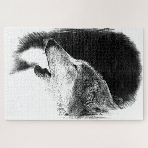 Black  White Grey Wolf Sketch Artwork Animal Art Jigsaw Puzzle