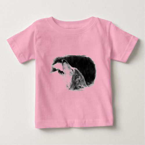 Black  White Grey Wolf Sketch Artwork Baby T_Shirt