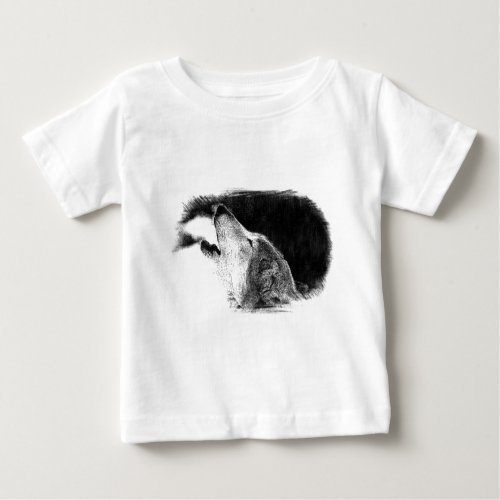 Black  White Grey Wolf Sketch Artwork Baby T_Shirt