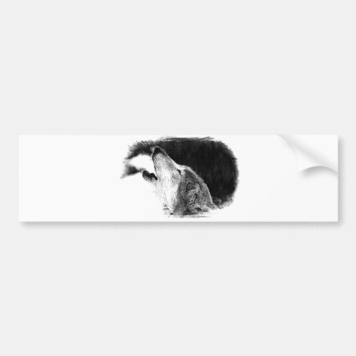 Black  White Grey Wolf Sketch Artwork Bumper Sticker