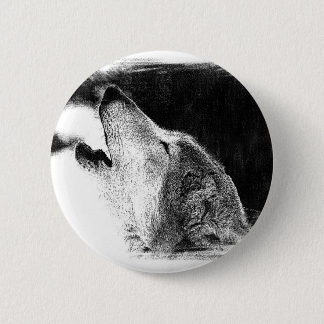 Black & White Grey Wolf Sketch Artwork Button (Front)