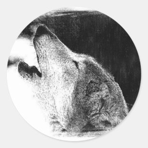 Black & White Grey Wolf Sketch Artwork Classic Round Sticker