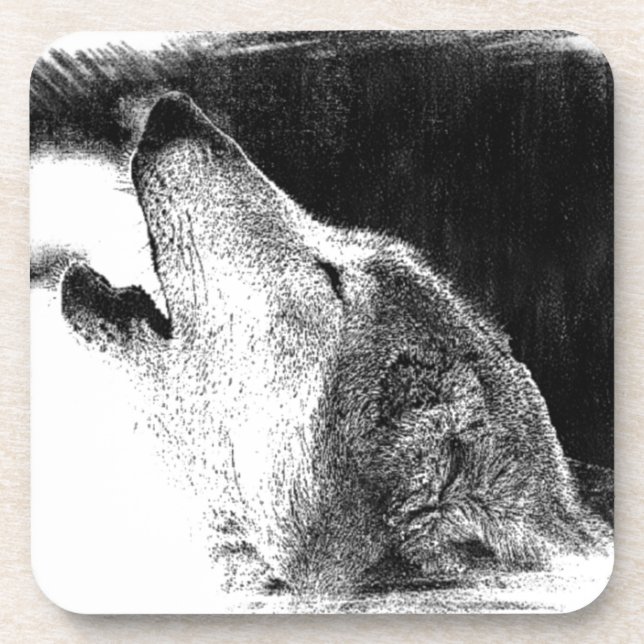 Black & White Grey Wolf Sketch Artwork Coaster (Front)