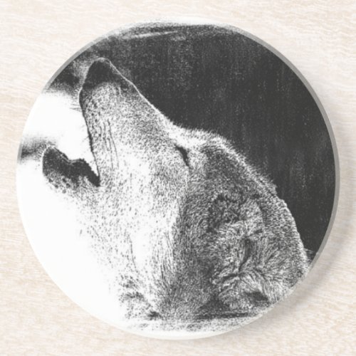 Black  White Grey Wolf Sketch Artwork Coaster