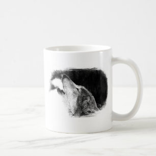 Black & White Grey Wolf Sketch Artwork Coffee Mug